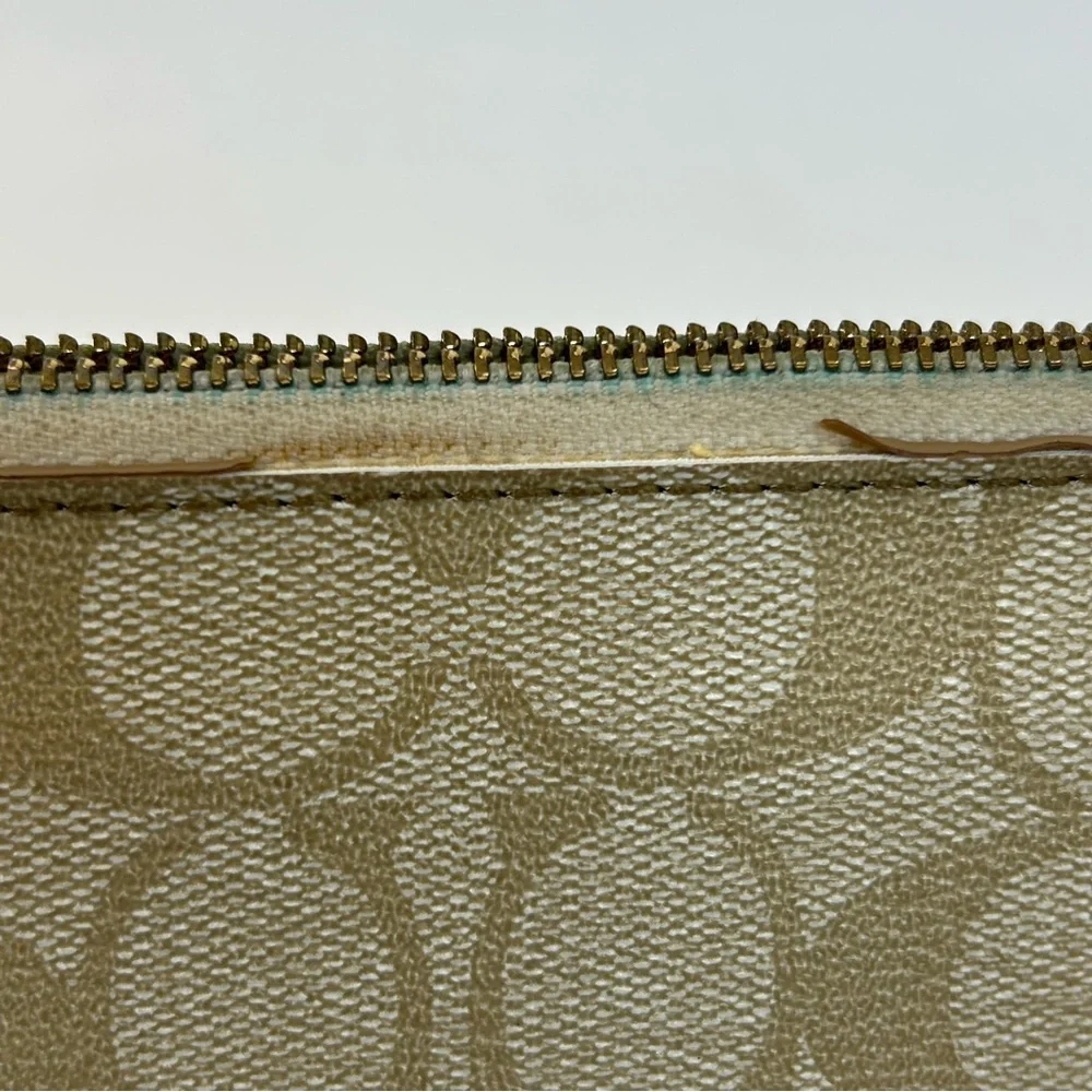 Coach Signature CC Khaki Double Zip Wristlet Wallet F52848